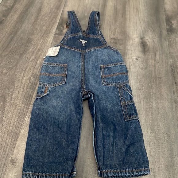 Oshkosh B'gosh Boy Blue Jean Bib Overalls 12-18 months lined flannel NEW - Picture 3 of 6